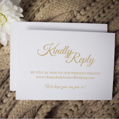 Simple Gold Calligraphy Wedding Website RSVP Card