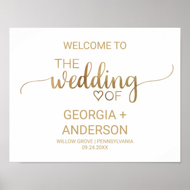 Simple Gold Calligraphy Wedding Welcome Poster (Front)
