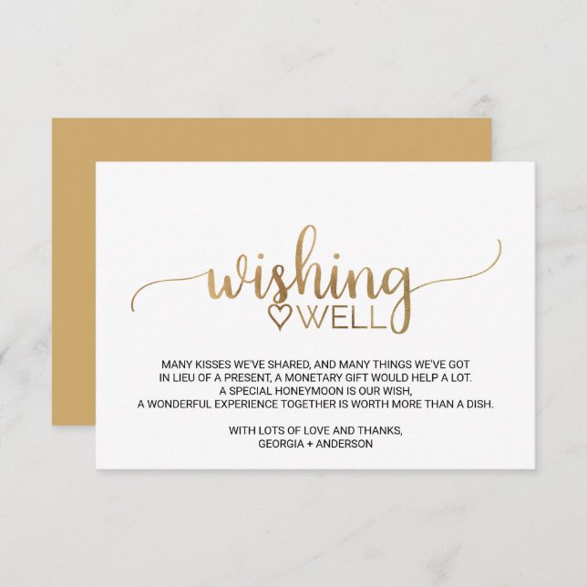 Simple Gold Calligraphy Wedding Wishing Well Enclosure Card (Front/Back)
