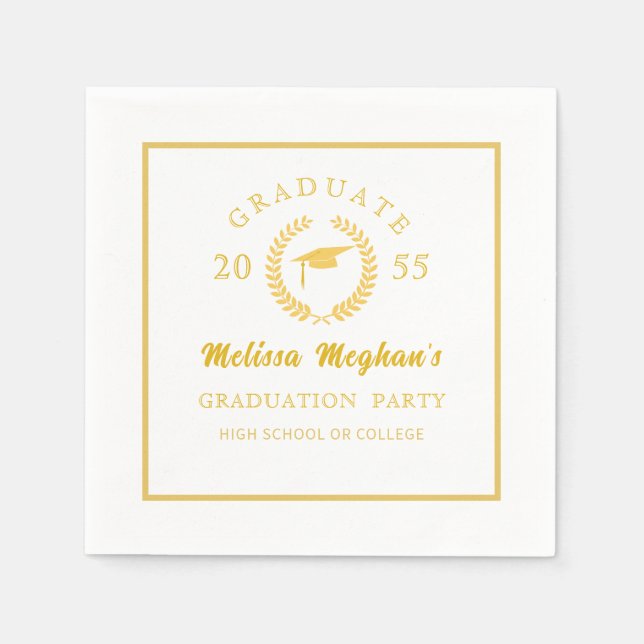 Simple Gold Cap Laurel Wreath Graduation Party   Napkins (Front)