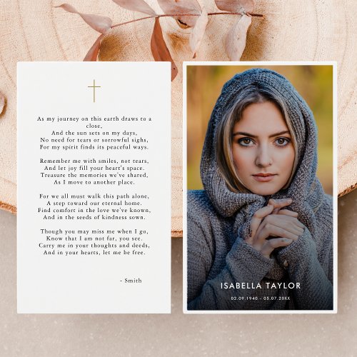 Simple Gold Catholic Photo Funeral Prayer Card