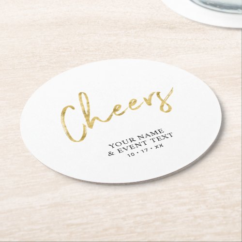 Simple Gold Cheers Adult Birthday Party Round Paper Coaster