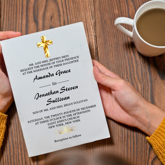 Simple Gold Christmas Eve Christian Cross Wedding Invitation (Creator Uploaded)