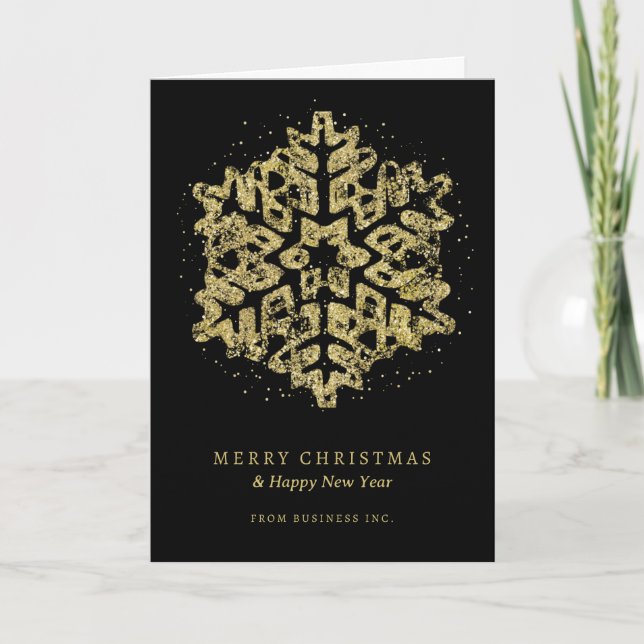 Simple Gold Christmas Glitter Snowflake Corporate  Holiday Card (Front)