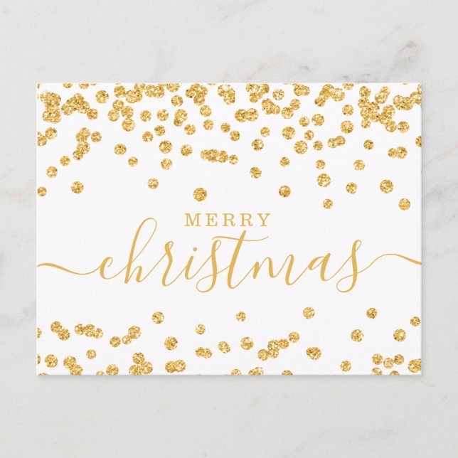 Simple GOLD Christmas Holidays Glitter White Holiday Postcard (Front)