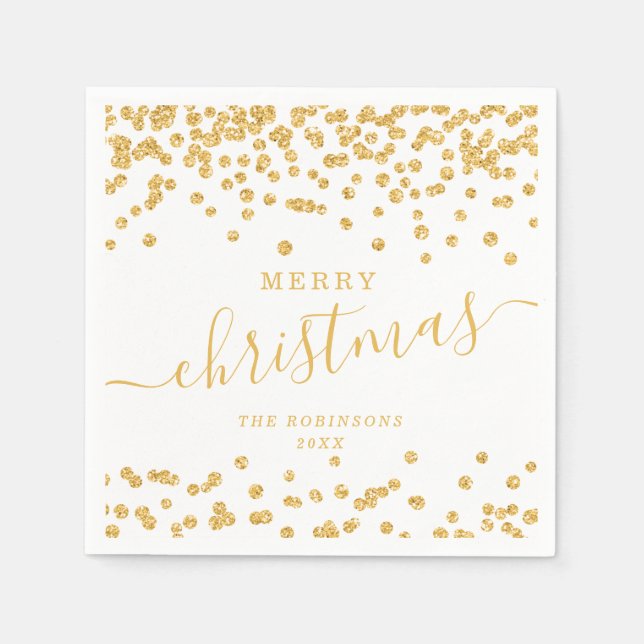 Simple GOLD Christmas Holidays Glitter White Napkins (Front)