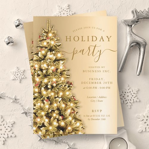 Simple Gold Christmas Tree Company Holiday Party  Invitation