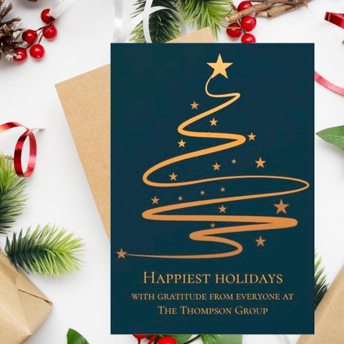 Simple Gold Christmas Tree Happy Holidays Business Holiday Card