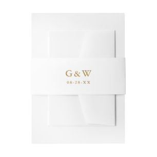 Simple Gold Color Monograms and Date Wedding Invitation Belly Band