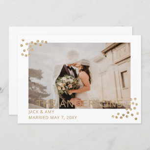 Simple Gold Confetti Photo Wedding Announcement