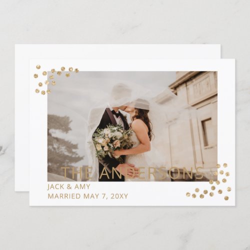 Simple Gold Confetti Photo Wedding Announcement