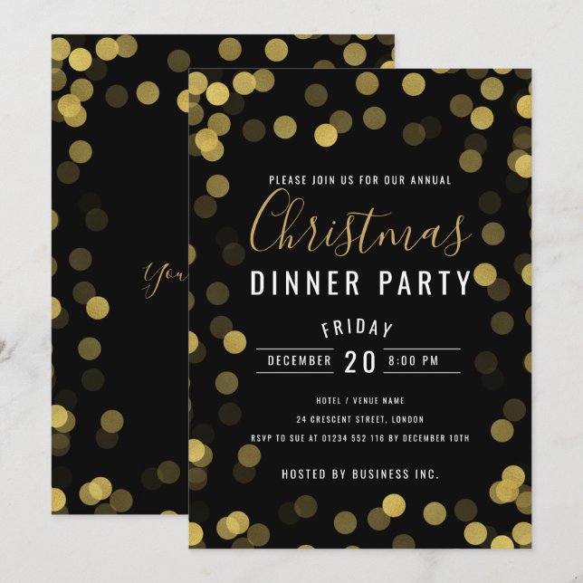 Simple Gold Corporate Christmas Dinner Party Invitation (Front/Back)