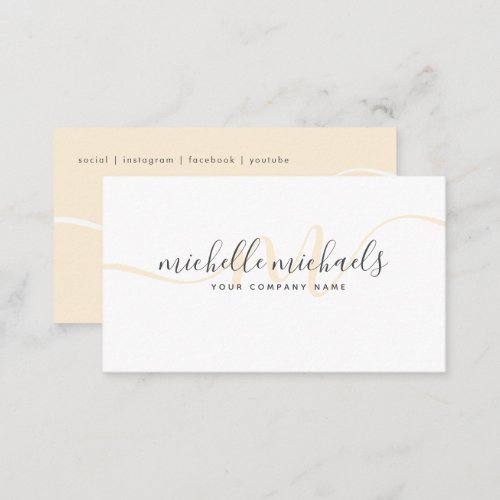  Simple Gold Cream Minimal Monogram Script  Business Card