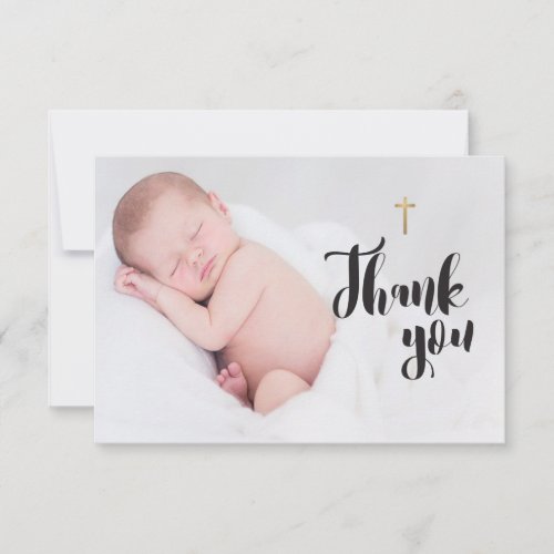 Simple Gold Cross  Baby Baptism Thank you Photo