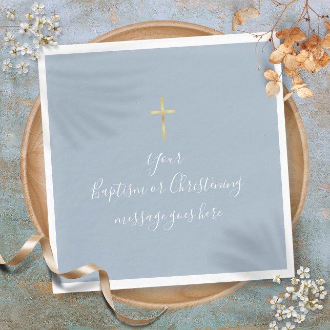 Simple Gold Cross Baptism Christening Dusty Blue Napkins (Simple Gold Cross Baptism Christening Dusty Blue Napkins)