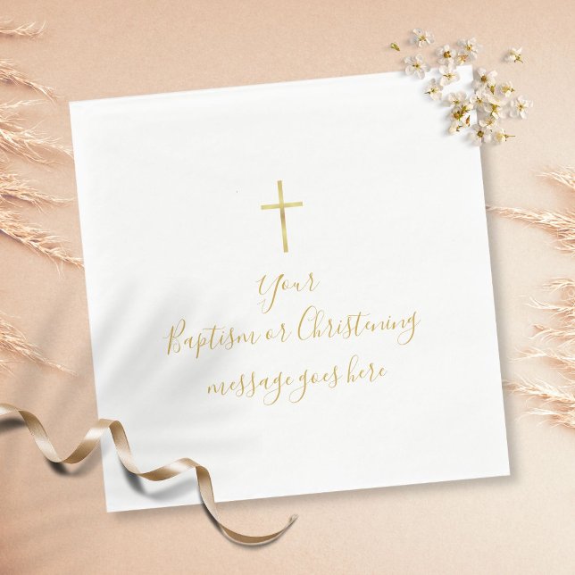 Simple Gold Cross Baptism Christening Message Napkins (Creator Uploaded)