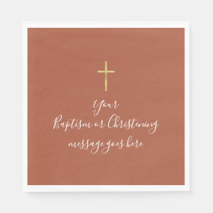 Simple Gold Cross Baptism Christening Terracotta Napkins