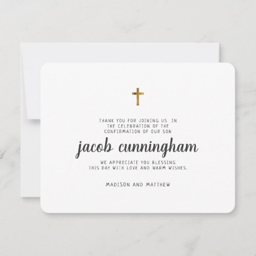 Simple Gold Cross Confirmation Thank You Card
