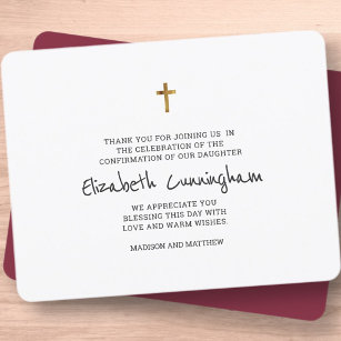 Simple Gold Cross Confirmation Thank You Card