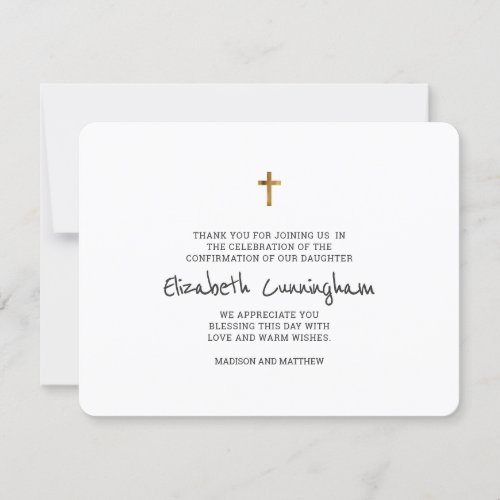 Simple Gold Cross Confirmation Thank You Card