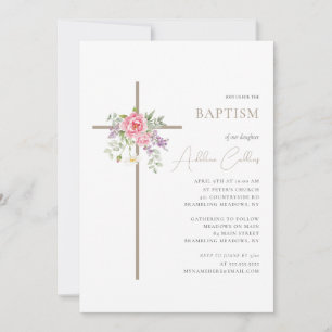 Simple Gold Cross Elegant Minimalist Baptism Invitation