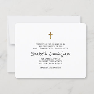 Simple Gold Cross First Communion Thank You Card
