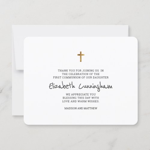 Simple Gold Cross First Communion Thank You Card