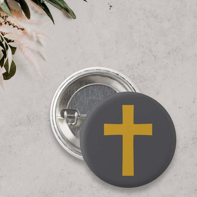 Simple Gold Cross on Black Button (Gold Cross on Black Button)
