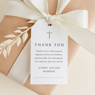 Simple Gold Cross Photo Baptism Thank You Favor  Gift Tags