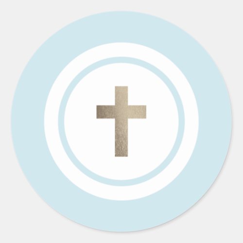 Simple gold cross religious  classic round sticker