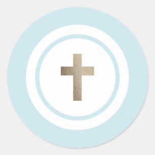 Simple gold cross religious classic round sticker