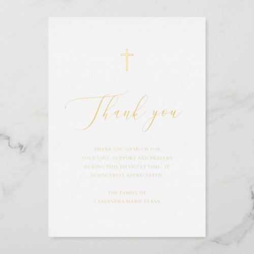 Simple Gold Cross Sympathy Funeral Thank You Card