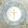 Simple Gold Cross Watercolor Greenery Dusty Blue Classic Round Sticker
