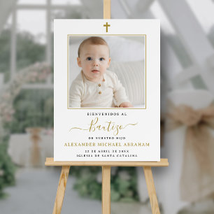Simple Gold Cross Welcome Baptism Bautizo Photo Foam Board