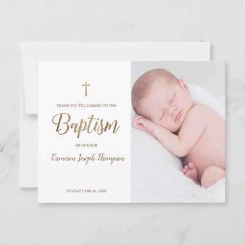 Simple Gold Cross White Custom Photo baby Baptism Postcard
