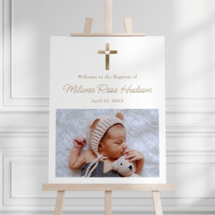 Simple Gold Cross with Heart Baptism Welcome Foam Board