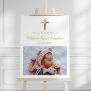 Simple Gold Cross with Heart Baptism Welcome Foam Board