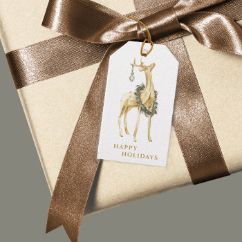 Simple Gold Deer With Wreath And Ornament Gift Tags by DP_Holidays at Zazzle