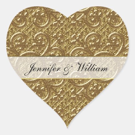 Simple Gold Elegance Heart Custom Wedding Sticker