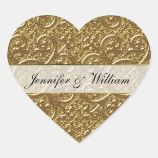 Simple Gold Elegance Heart Custom Wedding Sticker