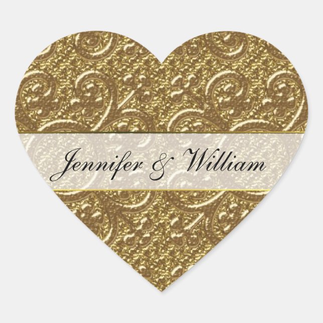 Simple Gold Elegance Heart Custom Wedding Sticker (Front)