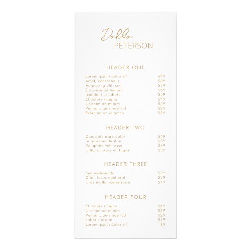 Simple Gold Elegant Contemporary Price List Modern Rack Card