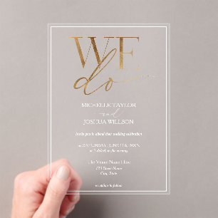Simple Gold Elegant Minimalist WE DO Wedding Acrylic Invitations