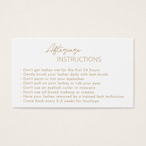 Simple Gold Elegant Modern Lashes Aftercare Card
