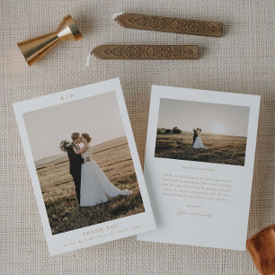 Simple Gold Elegant Wedding Photo Thank You Card