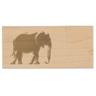 Simple Gold Elephant Wood Flash Drive