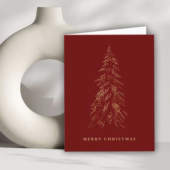 Simple Gold Fir Tree Merry Christmas Holiday Card (Creator Uploaded)