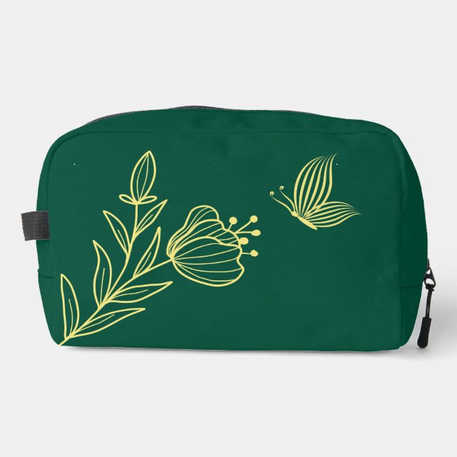 Simple gold flowers emerald  dopp kit (Front)