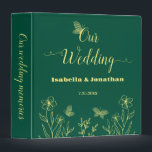 Simple gold flowers emerald green photo album 3 ring binder<br><div class="desc">Unique simple wedding photo album featuring romantic and elegant gold flowers and butterflies on emerald green background
FOR MORE MATCHING PRODUCTS click on the collection above or contact me.</div>