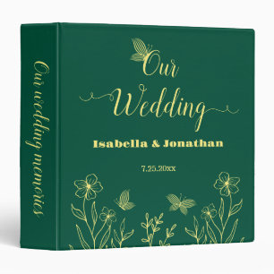 Simple gold flowers emerald green photo album 3 ring binder